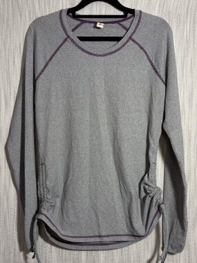 Lucy Gray Long Sleeve Tee with Purple Stitching
